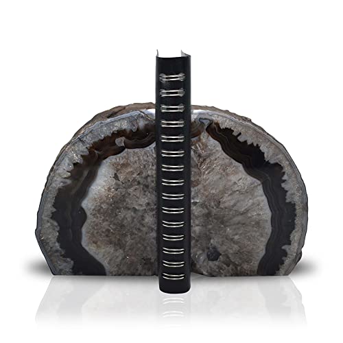 Nature's Decorations Black Agate Bookends – A+ Grade Geode Heavy Duty Decorative Stone Crystal Book Ends for Shelves & Bookcases, Natural Polished Bookshelf Decor, 1 Pair 4-6Lbs - color: Black, size: A+ Grade 4 - 6 Lbs