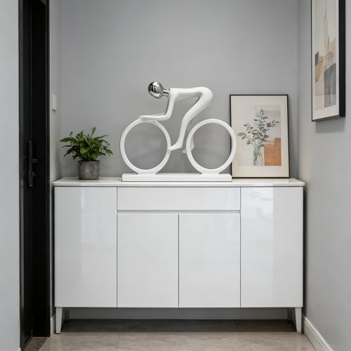 AWNR Handmade Gold Abstract Statue- Exquisite Resin Figurine for Modern Home Decor Living Room Shelf Office Decorations, Perfect for Bookshelf, Desk, and TV Stand Accents. (White Cyclist) - color: White Cyclist