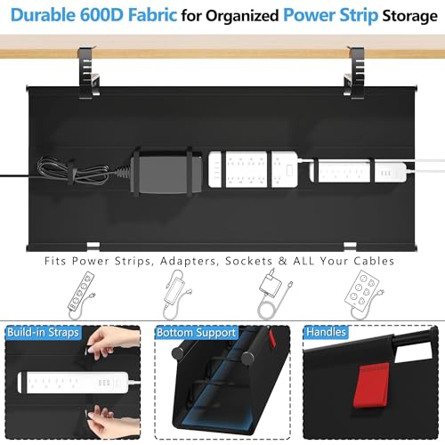 Litwaro Under Desk Cable Management Tray No Drill, 28.4" Cord Organizer with Clamp for Standing Desk, Premium Fabric Cable Tray with Wire Management for Office Home, Black - color: Black, size: Regular (28.4"L x 5.9"W)