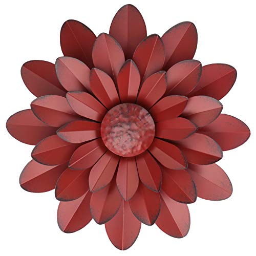EASICUTI Coral Multiple Layer Metal Flower Wall Art Decor Hanging For Indoor Outdoor Home Bathroom Kitchen Dining Room Bedroom Living Room Farmhouse Or Wall Sculptures 12 Inch - color: Coral
