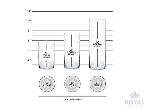 Royal Imports Glass Cylinder Flower Centerpiece Vases Set of 3 - Hurricane Candle Holder Pillar, Floating, Tealights - Use for Floral, Wedding, Home Decor, Holiday Includes 3 Floating Candles