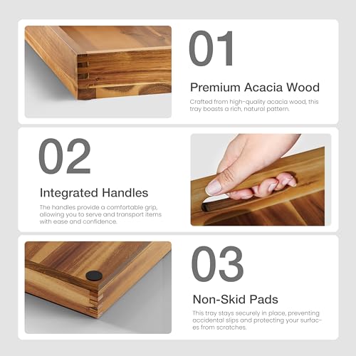 TIDITA 20 x 20 inch Square Wooden Ottoman Tray – Large Wooden Tray for Ottoman, Extra Large Ottoman Tray for Living Room, Coffee Table & Decorative Use (Acacia Color) - color: Acacia, size: 20" x 20" x 2.4"