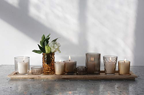Wood Tray with 9 Brown Glass Votive Holders (Set of 10 Pieces) - color: Browns