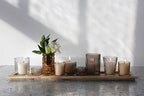 Wood Tray with 9 Brown Glass Votive Holders (Set of 10 Pieces) - color: Browns