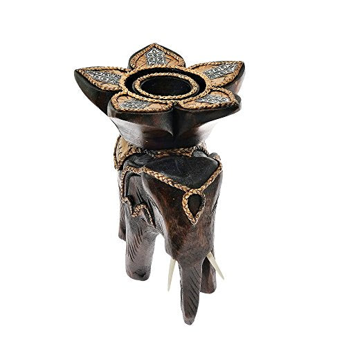 AeraVida Royal Elephant with Flower Candle Holder Rain Tree Wood Handmade | Living Room Candle Décor | Handmade Candle Holders | Living Room Decor | Candle Holder