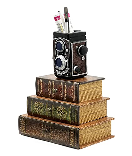 Bellaa 21093 Decorative Book Box with Drawers Hidden Storage Trinket Vintage Antique Flux Leather Wooden Boxes Organizer Retro Farmhouse Boho Home Decor 8 by 6 Inches - style: Country