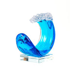 Yao Yuan Hand-Blown Glass Wave Decor Murano-Style Glass Statue and Figurine - color: Blue White