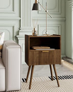 Veegle Nightstand,Modern Bedside Table with Storage Drawer and Open Wood Shelf, Accent Night Stand with Solid Wood Legs for Living Room, Bedroom and Small Spaces,Easy Assembly (Walnut Brown) - color: Walnut Brown