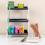 Creative Co-Op Heavily Distressed 3-Tier Metal Tray with White Frame & Rim, Navy - color: Navy
