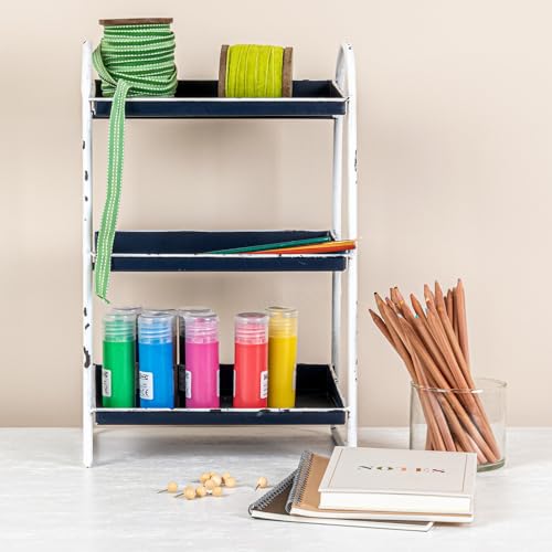 Creative Co-Op Heavily Distressed 3-Tier Metal Tray with White Frame & Rim, Navy - color: Navy