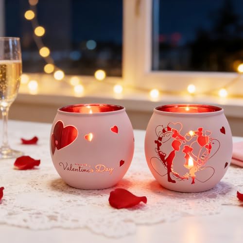 Heart Glass Tea Light Candle Holders, Votive Tealight Holder Table, Love Centerpiece Decorations for Valentines Wedding Party Decor (Pink-2) - color: Pink-2