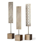 Pemberly Row Set of 3 Gold Metal Decorative Objects, Champagne Finish, Elegant Patterned Design, Modern Home Decor Accents, Sizes 4"x4"x28", 4"x4"x26", 4"x4"x24"