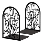 Peacoblue Metal Bookends for Shelves, Modern Decorative Heavy Duty Study Book Ends Stoppers for Office, Desk, Shelf, Room 5.3"x4.3"x7.9" Cast Iron Simple Tall Bookends 1 Pair (Tulips) - style: Tulips
