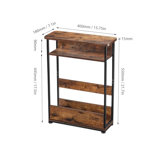 Narrow Side Table,3-Tier Slim End Table with Storage Shelf,Modern Sofa Table Thin Side Table for Narrow and Small Spaces, Skinny Bedside Table Small Nightstand with Magazine Rack Space Saving/Brown - color: Rustci Brown