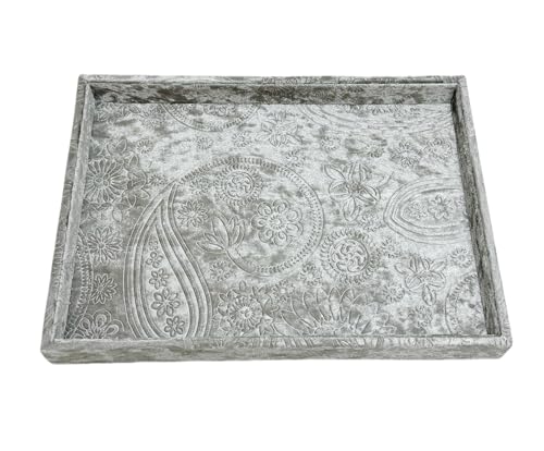 AgentMoon Luxurious Decorative Jewelry Tray,Commodity Display Board,Bedside Storage Tray for Eyeglasses Phone Watch Bracelet Earring Keys.Luxury Extra Velour. (Embossing Silver Grey) - color: Embossing Silver Grey