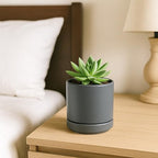 D'vine Dev Set of 2 Plants Pots, 3.5 Inch Ceramic Planter Pot for Plants with Drainage Hole and Saucer, Speckled Grey, 94-V-A-3 - color: Gray, size: 3.5 Inch