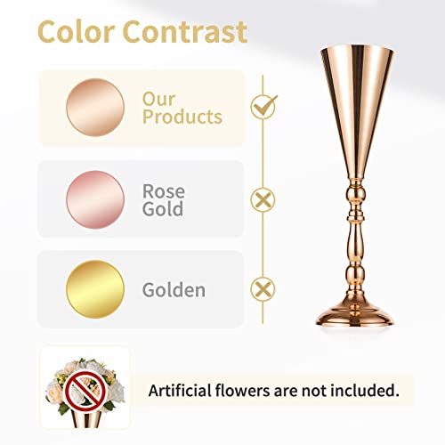 2 Pcs Tabletop Metal Wedding Flower Trumpet Vase, 16.5 inch Tall Table Decorative Centerpiece, Artificial Flower Arrangements for Anniversary Ceremony Party Birthday Event Aisle Home Decoration (Gold) - color: Gold, size: 16.5 inch x 2 Pcs