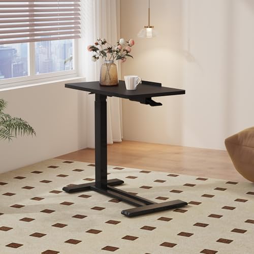 Medical Adjustable Overbed Bedside Table with Casters 90° Tilting Desktop Pneumatic Mobile Rolling Laptop Computer Standing Desk Cart with Tray, Hospital Table(31.5" W x 17.7" D, Black) - color: Black, size: 3218