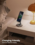 Adjustable Cell Phone Stand,360 Rotating Foldable Desktop Cellphone Stand with Anti-Slip Base Portable Phone Holder for iPhone 17 16 15 14 13 Pro Max, All Smart Phones, iPad (Wood Grain Black) - color: Wood Grain Black
