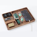 Walnut Wooden Valet Tray – Bedside Table Organizer for Men Dad, Edc Catch All Tray with Cable Slot (11.4 x 7.9 x 0.8 Inch)