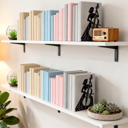 Peacoblue Metal Bookends for Shelves, Modern Decorative Heavy Duty Study Book Ends Stoppers for Office, Desk, Shelf, Room 5.3"x4.3"x7.9" Cast Iron Simple Tall Bookends 1 Pair (Cellist Playing Cello) - style: Cellist Playing Cello