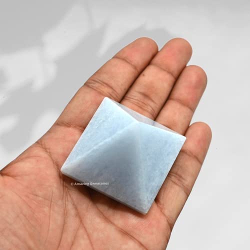 Amazing Gemstone Blue Calcite Pyramid Crystal Healing Stones - 2" Great Pyramid Figurine of Natural Stone Pyramid for Meditation, Reiki, Chakra Balancing and Crystal Pyramids Grid - color: Blue Calcite