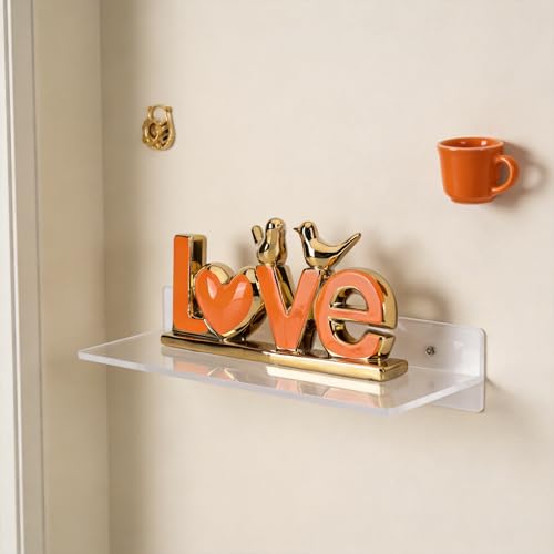 DOVDOV Orange and Gold Ceramic Love Sign Sculpture with Heart and Bird Statues, Modern Home Decor Accents for Living Room Coffee Table, TV Stand, Entryway and Shelf, Wedding or Housewarming Gift - color: Og