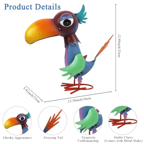 12'' Tall Metal Bird Garden Statue, Cheeky Metal Bird Sculpture Yard Art, Standing Bird Garden Decor for Outside, Lawn, Patio, Porch - color: Purple & Blue-bird