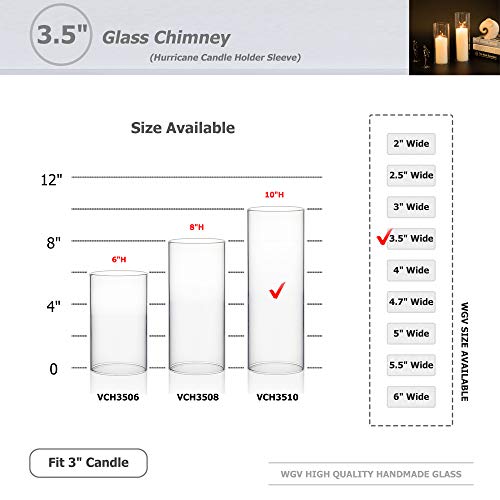 WGVI Hurricane Candle Holder Sleeve, Wide 3.5", Height 10", Clear Glass Cylinder Candleholder, Chimney Tube, Open Ended Candle Shade, 1 Piece - size: 3.5"x10"H