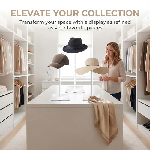 Acrylic Hat Organizer & Wig Stand, Clear Hat Rack Display Stand, Cap Holder for Baseball Caps, Wig Holder, Mask Stand, Helmet Stand, Collectibles, Dresser Display (3.9x5.9x14 Inch - size: Large (3.9x5.9x14 Inch）