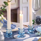 NITIME 12pcs Blue Candlestick Holders, Blue Glass Candle Holders for Pillar Candles, Taper Candle and Tealight Candles, Taper Candle Holders for Wedding, Table Centerpiece - color: Blue