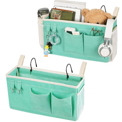 Loghot Bedside Caddy/Bedside Storage Bag Hanging Organizer for Bunk and Hospital Beds,Dorm Rooms Bed Rails,Can be Placed Glasses,Books,Mobile Phones,Keys (2pc Green) - color: 2pc Green