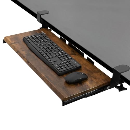 VIVO Large Clamp-on Computer Keyboard and Mouse Under Desk Slider Tray, 27 x 11 inch Pull Out Platform Drawer, Rustic Vintage Brown, MOUNT-KB05N - color: Vintage Brown, size: 27 inch