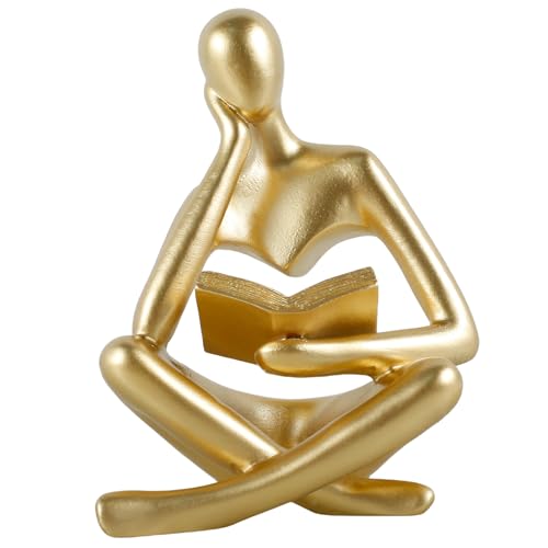 Abstract Thinker Bookend - Decorative Statue, Elegant Bookshelf Decor, Resin Figurine, Artistic Ornament for Home Study Desktop (Gold)