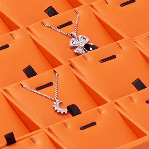 Oirlv Luxury Leather Jewelry Display Tray 24 Grid Jewelry Organizer Tray with Removable Inserts Necklace Pendant Storage - color: Orange, size: 24 Grid Tray with Inserts