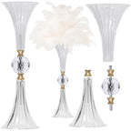 VIJIV Crystal Acrylic Trumpet Vase for Wedding Centerpieces & Home Decor - 18.9" Clear Flower Stand with Ribbed Texture, Gold Accents, Table/Floor Vase for Events, Bridal Showers & Boho Weddings - size: S/18.9 Inch Tall