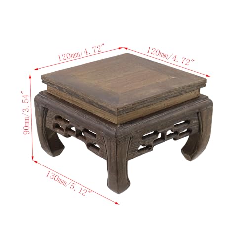 Wooden Display Stand Base 4.72" x 4.72" Wood Carved Craft Pedestal Traditional Wooden Base Oriental Antique Display Riser Square Pedestal Stands for Vase Crystal Ball Teapot Stone Flower Pot - size: Square, 4.72" x 4.72"