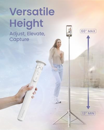 KraftGeek 66'' Magnetic Phone Tripod for iPhone MagSafe – Automatic Selfie Stick with Remote, Portable Tripod Stand for Video Recording, Travel, Vlogging (White) - color: White