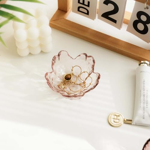 Pink Flower Jewelry Ring Dish Tray,Decorative Glass Trinket Dish,Room Decor Aesthetic, Modern Accent Tray for Vanity (Light Pink) - color: Light Pink