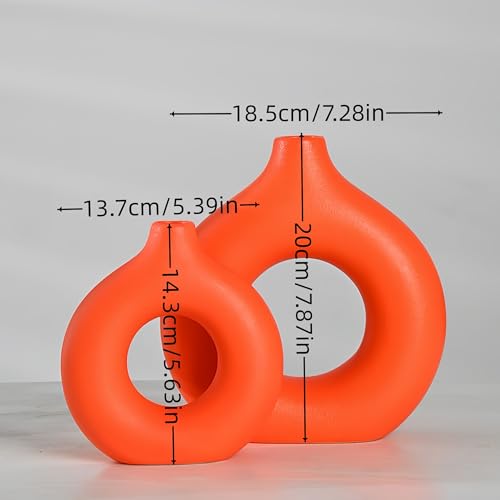 Modern Donut-Shaped Decorative Vases, Handmade Minimalist Boho ins Style, Modern Vase for Home Decor for Wedding Dinner Table Party Living Room Office Bedroom (Orange, Large + Small) - color: Orange, size: Large + Small