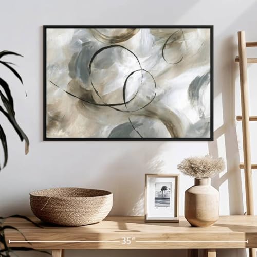ElephantStock Allegro Wall Art - Horizontal Framed Canvas - 1-Piece Living Room Wall Decor - Painting Abstract Canvas Print - Gray and Brown Decor for Wall by Nan - 25" X 17" - color: Allegro Wall Art Canvas Floating Frame Single Piece, size: 24"L x 16"W