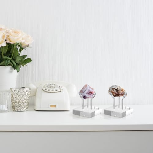 RattanView 8 Pack Clear Acrylic Geode Display Stand, 3 Peg Metal Rock Crystal Display Stand Small Collectibles Easel Holder for Minerals Crystals Coral Fossils Agate, 1.6 x 1.6 x 1.6 Inch