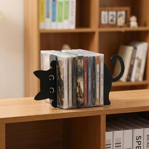 Cat Book Ends Decorative Metal Bookends for Shelves Black Cute Book Holders for Desk