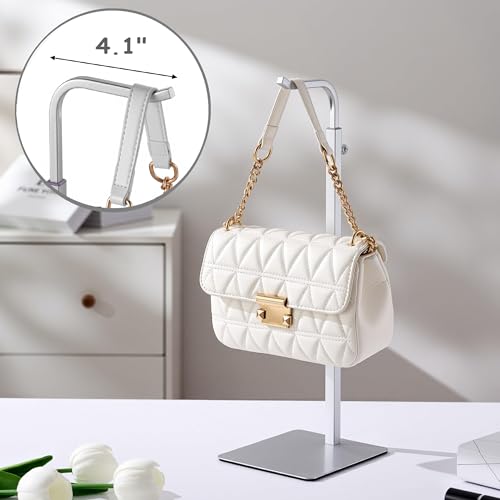 3 pcs Purse Holder Handbag Display Stand: Silver Hanger Rack for Bags, Purses, and Wreath, Adjustable Hook Stand for Tabletop, Closet, and Retail Use for Vendors - color: Silver