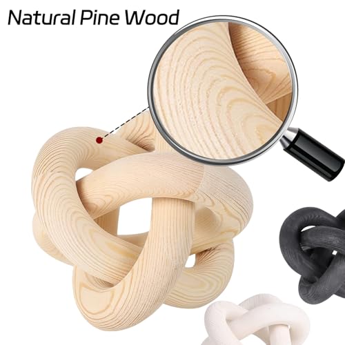 3 Link Hand Carved Wood Knot, Wood Chain Link Decor, Rustic Decorative Objects for Home, Living Room, Bedroom, Coffee Table, Modern Farmhouse Shelf Decor (White)