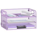 DALTACK 3 Tier Paper Organizer with Handle, Mesh Metal Desk Organizer with Sliding Paper Trays for Letter/A4 Paper, Mail, Bills & Folders, Purple - color: Purple
