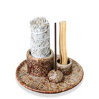 Palo Santo Sticks Holder, Multi-Purpose Handmade Ceramic Incense Burner for Palo Santo Incense Sticks, Sage Holder for Burning, Ash Catcher Tray for Meditation Yoga Room-Brown White - color: Brown White