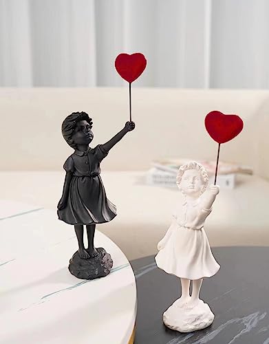 Flying Balloon Girl Statue,Resin Figure Sculpture Crafts Ornament Modern Art Sculptures for Home Decor,Anti-war Theme - style: Modern-1balloon