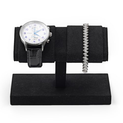 Double Watch Stand Display - Luxury Watch Holder with Soft Microfiber Lining for Jewelry Store, Home Decor & Travel | Compact 6x3x4.3in(Black) - color: Black