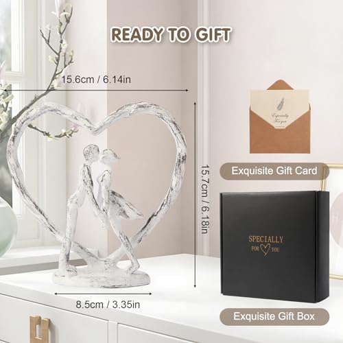 Anniversary Wedding Gift for Her Wife Husband Couple，Antique White Metal Couple Figurine Heart Sculpture Love Statue，Romantic 1st to 60th Anniversary,Includes Present Box and Gift Card，Valentines Gift - color: Antique White